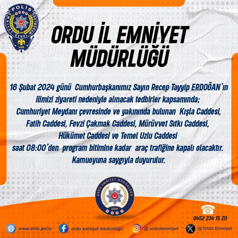 EMNİYET MÜDÜRLÜĞÜ BİLDİRDİ