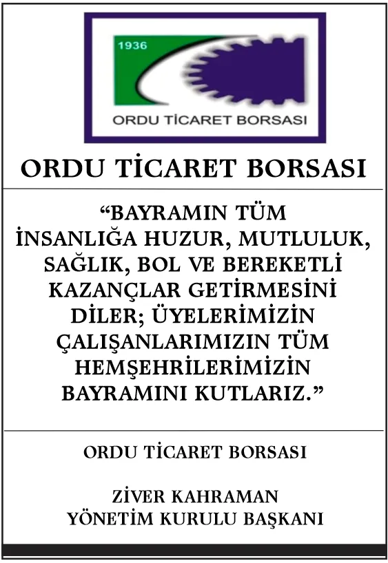 ORDU TİCARET BORSASI RAMAZAN BAYRAMI MESAJI